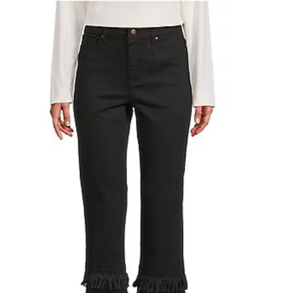 Frame Le High Straight Black Fringe Trim Cropped Jeans Denim 24 - Picture 1 of 9
